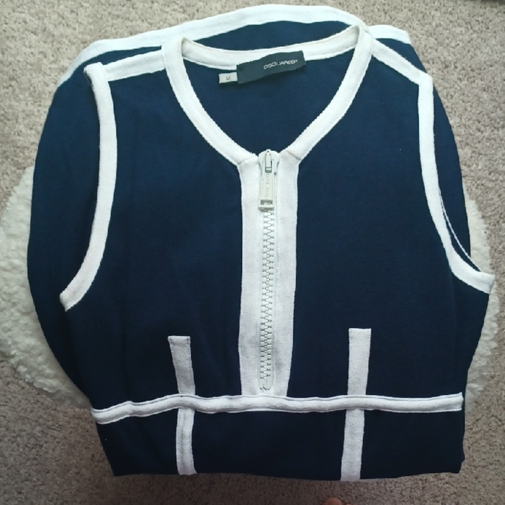 DSQUARED2 Navy Mini Dress with White Contrast Trim and Front Zip Large - Picture 3 of 7